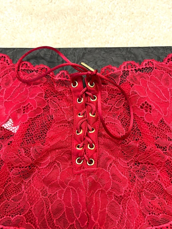 Victoria’s Secret Very Sexy Red Satin Lace Up high Waist Thong Panties Small S - Picture 4 of 6